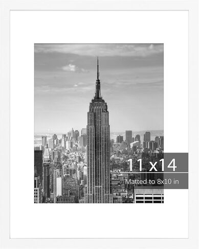 إطار صورة Fixwal مقاس 11 × 14 إطارًا خشبيًا لعرض الصور مقاس 8 × 10 مع حصيرة أو 11 × 14 بدون حصيرة لتزيين جدار المعرض، أبيض in Kuwait