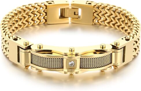 Gold Stainless Steel Bracelet for Men with Cubic Zirconia, Cuban Franco Link Chain Gift for Him, Upgraded Clasp Gold Silver Black in Saudi Arabia