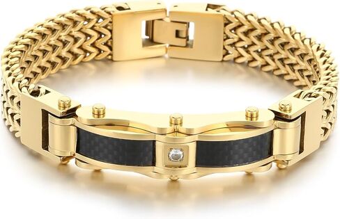 Gold Stainless Steel Bracelet for Men with Cubic Zirconia, Cuban Franco Link Chain Gift for Him, Upgraded Clasp Gold Silver Black in Saudi Arabia