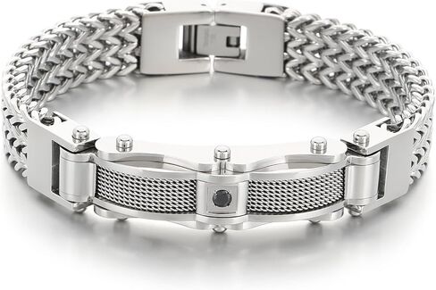 Gold Stainless Steel Bracelet for Men with Cubic Zirconia, Cuban Franco Link Chain Gift for Him, Upgraded Clasp Gold Silver Black in Saudi Arabia