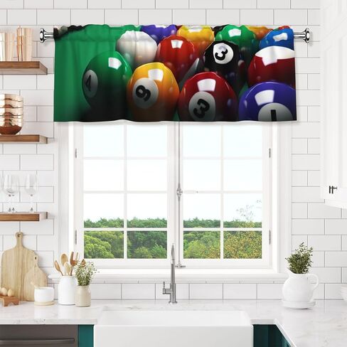 Billiards Curtain Valance for Windows, Rod Pocket Drape Valences Window Treatments 1 Panel Blackout Short Curtains for Kitchen Bathroom Bedroom Home Decor 54x18 Inch in Saudi Arabia