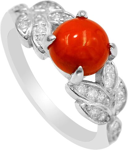 8 MM Natural Coral Ring 925 Sterling Silver May Birthstone Solitaire Ring Red Stone Jewelry Engagement Ring Gift For Girlfriend (RG-7766) in Kuwait