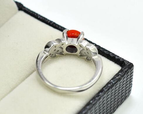 8 MM Natural Coral Ring 925 Sterling Silver May Birthstone Solitaire Ring Red Stone Jewelry Engagement Ring Gift For Girlfriend (RG-7766) in Kuwait