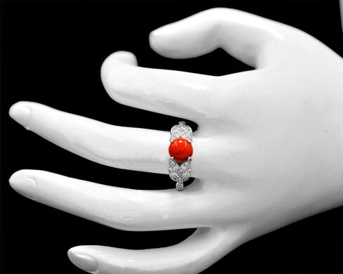 8 MM Natural Coral Ring 925 Sterling Silver May Birthstone Solitaire Ring Red Stone Jewelry Engagement Ring Gift For Girlfriend (RG-7766) in Kuwait