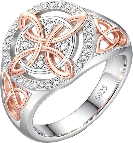 925 Sterling Silver Ring for Women Celtic Knot Design - Rose Gold and White Gold Plated Cubic Zirconia Statement Ring - Jewelry Gift for Her - Size 6-10 in Saudi Arabia