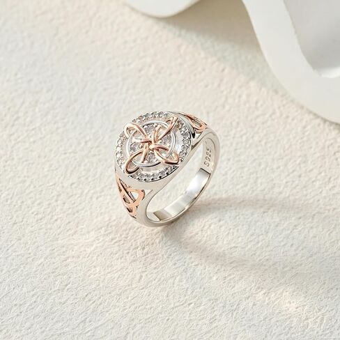 925 Sterling Silver Ring for Women Celtic Knot Design - Rose Gold and White Gold Plated Cubic Zirconia Statement Ring - Jewelry Gift for Her - Size 6-10 in Saudi Arabia