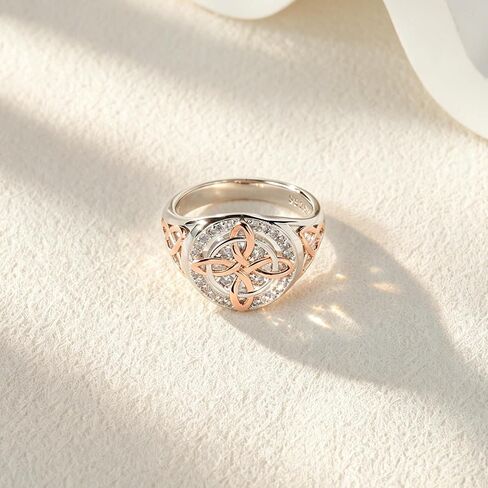 925 Sterling Silver Ring for Women Celtic Knot Design - Rose Gold and White Gold Plated Cubic Zirconia Statement Ring - Jewelry Gift for Her - Size 6-10 in Saudi Arabia