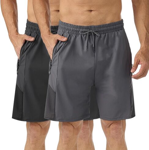 7" Mens Workout Shorts 2 Pack, Quick Dry Athletic Shorts for Men with Zipper Pockets, Running Shorts Gym Basketball in Saudi Arabia