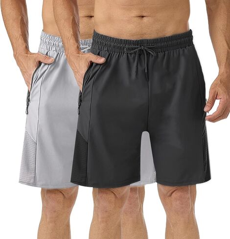 7" Mens Workout Shorts 2 Pack, Quick Dry Athletic Shorts for Men with Zipper Pockets, Running Shorts Gym Basketball in Saudi Arabia