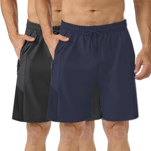 7" Mens Workout Shorts 2 Pack, Quick Dry Athletic Shorts for Men with Zipper Pockets, Running Shorts Gym Basketball in Saudi Arabia