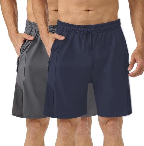 7" Mens Workout Shorts 2 Pack, Quick Dry Athletic Shorts for Men with Zipper Pockets, Running Shorts Gym Basketball in Saudi Arabia