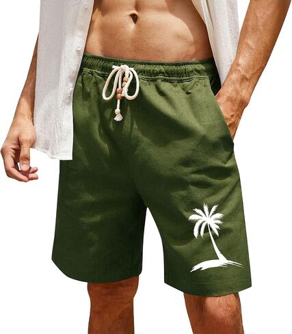 Mens Cotton Linen Casual Shorts Elastic Waist Drawstring Athletic Lightweight Breathable Fit Summer Beach Vacation in Saudi Arabia