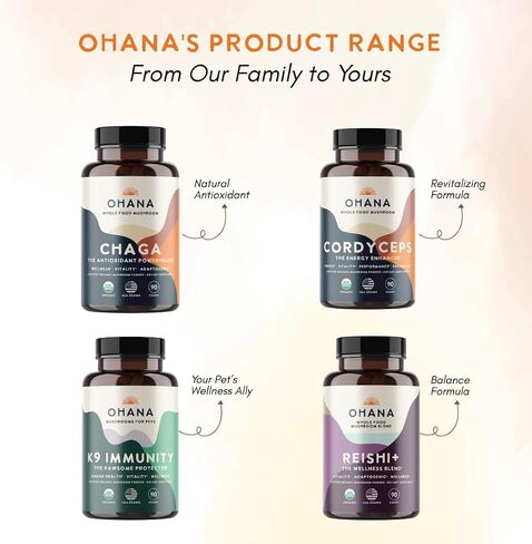 Ohana Cordyceps, Organic Mushrooms Blend, USDA-Organic Whole Food Mushroom Supplement, Non-GMO, Gluten-Free, 90-Capsule Bottle, Pack of 1 in Kuwait