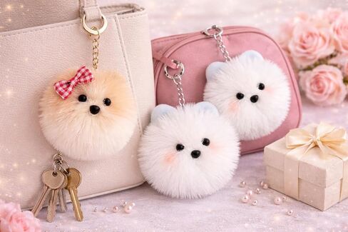2 Pcs Pom Pom Pomeranian Fluffy Keychain for Women & Teens | Cute Plush, For Keys Purses Backpacks, Soft Faux Fur Ball, Gift Accessory for Dog Lovers in Saudi Arabia