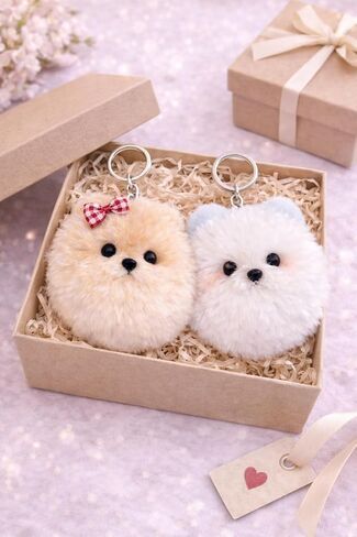 2 Pcs Pom Pom Pomeranian Fluffy Keychain for Women & Teens | Cute Plush, For Keys Purses Backpacks, Soft Faux Fur Ball, Gift Accessory for Dog Lovers in Saudi Arabia