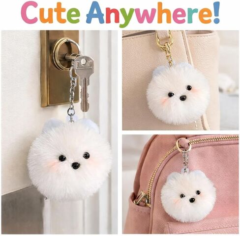 2 Pcs Pom Pom Pomeranian Fluffy Keychain for Women & Teens | Cute Plush, For Keys Purses Backpacks, Soft Faux Fur Ball, Gift Accessory for Dog Lovers in Saudi Arabia