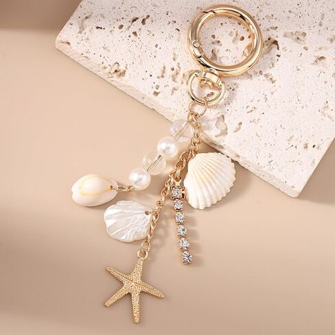 Cute Pearl Bag Charms for Handbags, Sweet Starfish Shell Keychain Purse Charms for Women in Saudi Arabia