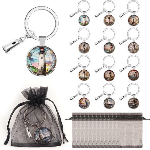 12 Pack 3D Glass Lighthouse Keychain, Funny Keychain for Woman, Car Key Ring Pendant Key Chains for Mom Mother's Day, Handbag Bag, Earphone Case Decoration, Purse Accessories with Yarn Bags in Kuwait