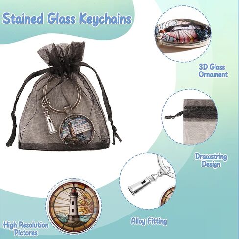 12 Pack 3D Glass Lighthouse Keychain, Funny Keychain for Woman, Car Key Ring Pendant Key Chains for Mom Mother's Day, Handbag Bag, Earphone Case Decoration, Purse Accessories with Yarn Bags in Kuwait