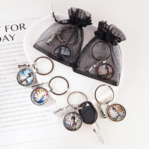 12 Pack 3D Glass Lighthouse Keychain, Funny Keychain for Woman, Car Key Ring Pendant Key Chains for Mom Mother's Day, Handbag Bag, Earphone Case Decoration, Purse Accessories with Yarn Bags in Kuwait