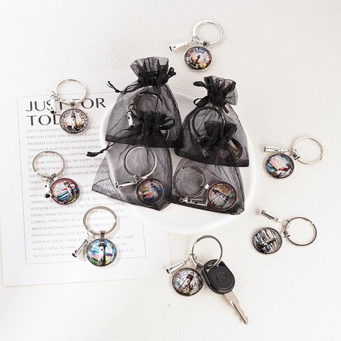 12 Pack 3D Glass Lighthouse Keychain, Funny Keychain for Woman, Car Key Ring Pendant Key Chains for Mom Mother's Day, Handbag Bag, Earphone Case Decoration, Purse Accessories with Yarn Bags in Kuwait