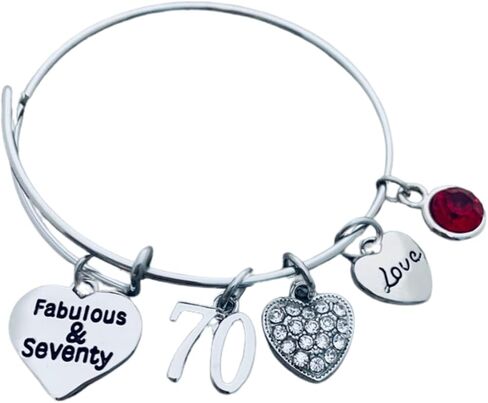 70th Birthday Bangle Bracelet with Birthstone – Fabulous & Seventy Charm Jewelry, Unique Gift for Women, Special 70th Bday Present in Kuwait