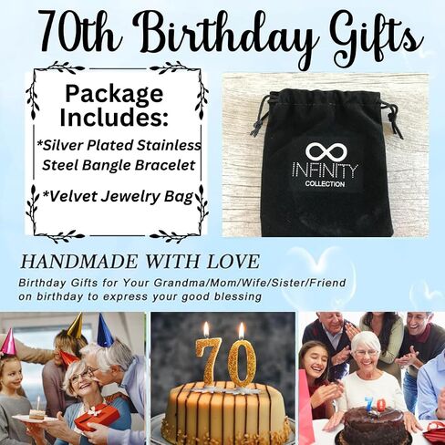70th Birthday Bangle Bracelet with Birthstone – Fabulous & Seventy Charm Jewelry, Unique Gift for Women, Special 70th Bday Present in Kuwait