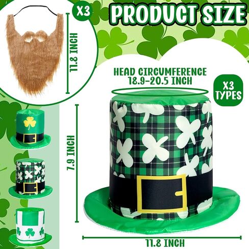 3Pcs St.Patrick's Day Hat Leprechaun Hat Green Top Hat Saint Patrick Costume Accessories Irish Hats for Party Themed Events in Saudi Arabia