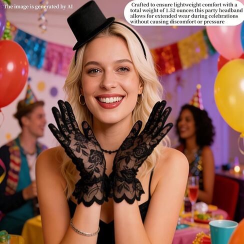 Mini Cowboy Top Hat Headband with Black Lace Gloves,Stylish Costume Accessory for Parties Weddings and Cosplay, Men and Women Black Top Hat Hairband Accessories in Saudi Arabia