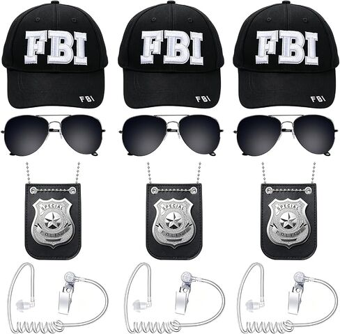 12 Pcs FBI Cosplay Costume, Cop Costume Accessories Kit with Adjustable Baseball Cap, Cop Badge Sunglasses Earpiece Police Set for Men Women Cosplay Party Black in Saudi Arabia