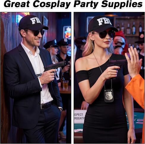 12 Pcs FBI Cosplay Costume, Cop Costume Accessories Kit with Adjustable Baseball Cap, Cop Badge Sunglasses Earpiece Police Set for Men Women Cosplay Party Black in Saudi Arabia