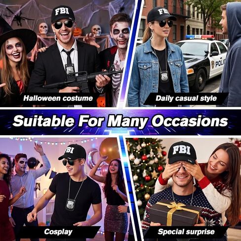 12 Pcs FBI Cosplay Costume, Cop Costume Accessories Kit with Adjustable Baseball Cap, Cop Badge Sunglasses Earpiece Police Set for Men Women Cosplay Party Black in Saudi Arabia