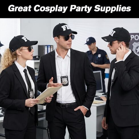 12 Pcs FBI Cosplay Costume, Cop Costume Accessories Kit with Adjustable Baseball Cap, Cop Badge Sunglasses Earpiece Police Set for Men Women Cosplay Party Black in Saudi Arabia