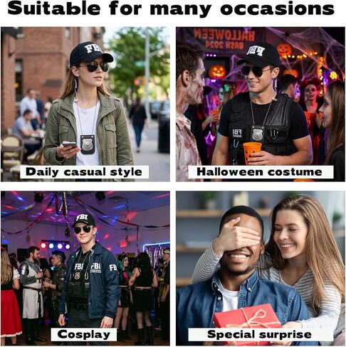 12 Pcs FBI Cosplay Costume, Cop Costume Accessories Kit with Adjustable Baseball Cap, Cop Badge Sunglasses Earpiece Police Set for Men Women Cosplay Party Black in Saudi Arabia