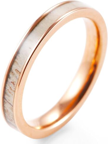 Women's 3mm Rose Gold Titanium Ring with Real Antler Inlaid Wedding Bands in Saudi Arabia