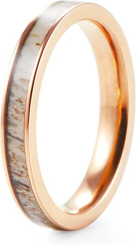 Women's 3mm Rose Gold Titanium Ring with Real Antler Inlaid Wedding Bands in Saudi Arabia