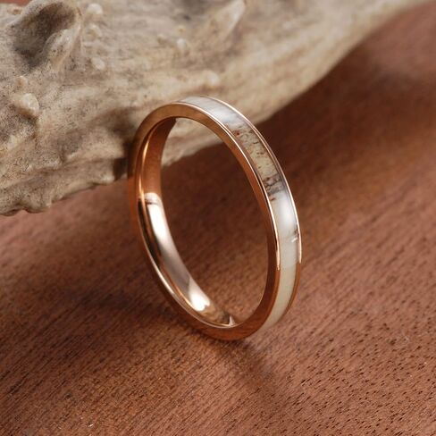 Women's 3mm Rose Gold Titanium Ring with Real Antler Inlaid Wedding Bands in Saudi Arabia