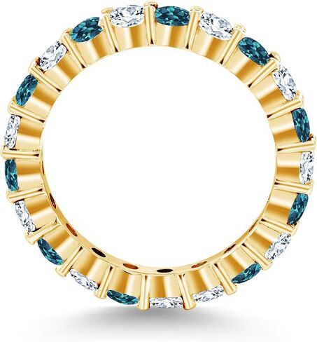 Gem Stone King 18K Yellow Gold Plated Silver Round London Blue Topaz and White Created Sapphire Eternity Band Ring For Women | 1.30 قيراط | جوهرة الميلاد الأحجار الكريمة | مقاس 5، 6، 7، 8، 9 in Kuwait