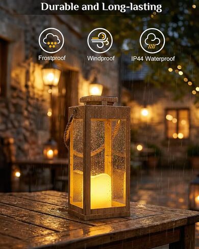 Solar Lantern, 13" High Solar Metal Decorative Lanterns with LED Flickering Flameless Candle Outdoor Waterproof Garden Hanging Lanterns Lights for Patio Table, Front Porch Party Wedding Decoration in Saudi Arabia