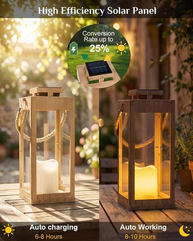 Solar Lantern, 13" High Solar Metal Decorative Lanterns with LED Flickering Flameless Candle Outdoor Waterproof Garden Hanging Lanterns Lights for Patio Table, Front Porch Party Wedding Decoration in Saudi Arabia
