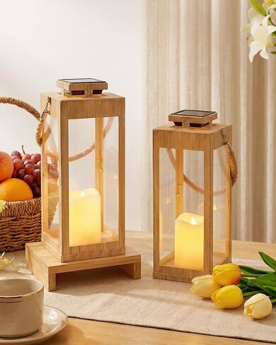 Solar Lantern, 13" High Solar Metal Decorative Lanterns with LED Flickering Flameless Candle Outdoor Waterproof Garden Hanging Lanterns Lights for Patio Table, Front Porch Party Wedding Decoration in Saudi Arabia