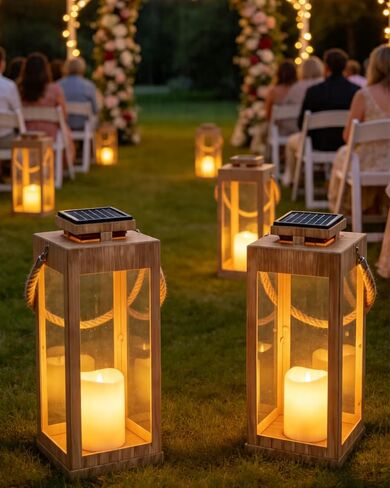 Solar Lantern, 13" High Solar Metal Decorative Lanterns with LED Flickering Flameless Candle Outdoor Waterproof Garden Hanging Lanterns Lights for Patio Table, Front Porch Party Wedding Decoration in Saudi Arabia