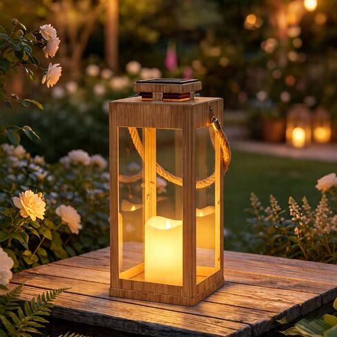 Solar Lantern, 13" High Solar Metal Decorative Lanterns with LED Flickering Flameless Candle Outdoor Waterproof Garden Hanging Lanterns Lights for Patio Table, Front Porch Party Wedding Decoration in Saudi Arabia