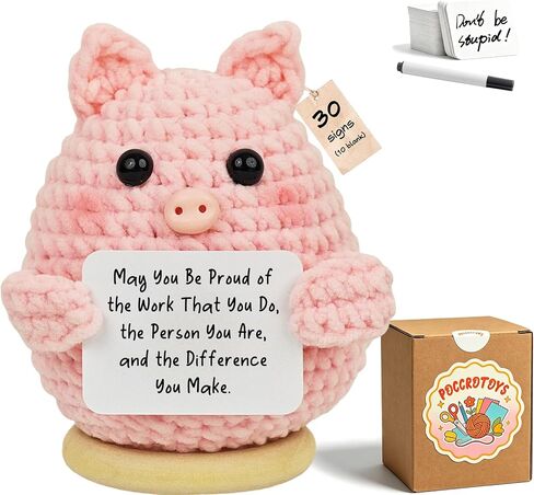 Positive Crochet Pig Animals with 30 Swappable Affirmation Cards Fathers Day Teacher Coworkers Appreciation Gifts - Handmade Birthday Gifts for Women Men Her Him Mom Dad Cute Decor in Saudi Arabia