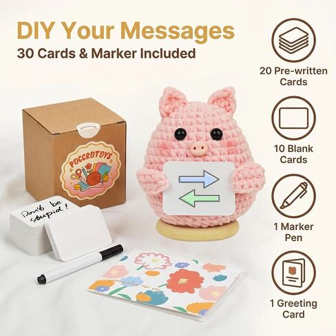 Positive Crochet Pig Animals with 30 Swappable Affirmation Cards Fathers Day Teacher Coworkers Appreciation Gifts - Handmade Birthday Gifts for Women Men Her Him Mom Dad Cute Decor in Saudi Arabia