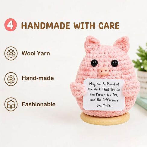 Positive Crochet Pig Animals with 30 Swappable Affirmation Cards Fathers Day Teacher Coworkers Appreciation Gifts - Handmade Birthday Gifts for Women Men Her Him Mom Dad Cute Decor in Saudi Arabia