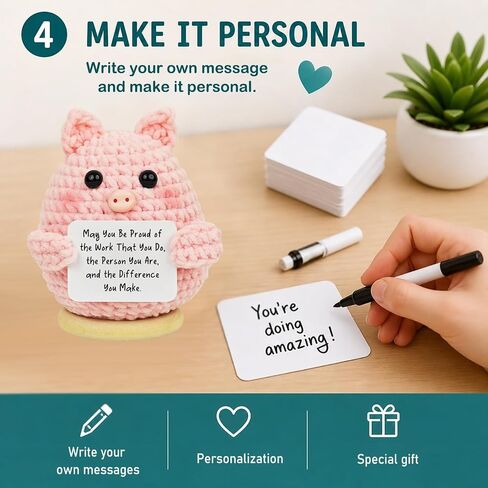 Positive Crochet Pig Animals with 30 Swappable Affirmation Cards Fathers Day Teacher Coworkers Appreciation Gifts - Handmade Birthday Gifts for Women Men Her Him Mom Dad Cute Decor in Saudi Arabia