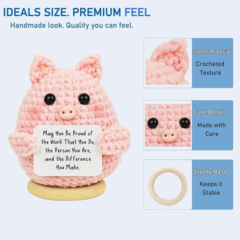Positive Crochet Pig Animals with 30 Swappable Affirmation Cards Fathers Day Teacher Coworkers Appreciation Gifts - Handmade Birthday Gifts for Women Men Her Him Mom Dad Cute Decor in Saudi Arabia