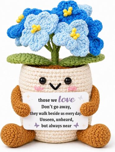 Handmade Crochet Forget Me Not Flower Potted Plant - Sympathy Memorial Gift for Loss of Loved One, Bereavement Grief Gift, Emotional Support Forever Flowers Desk Office Home Decor for Women Mom Friend in Saudi Arabia