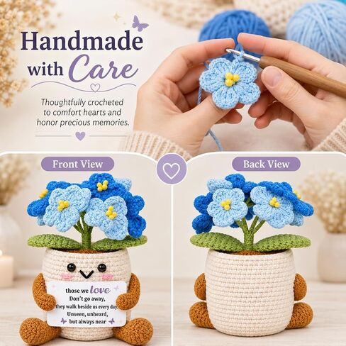 Handmade Crochet Forget Me Not Flower Potted Plant - Sympathy Memorial Gift for Loss of Loved One, Bereavement Grief Gift, Emotional Support Forever Flowers Desk Office Home Decor for Women Mom Friend in Saudi Arabia